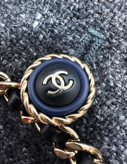 Chanel 19b Gray Tweed with gold Chain jacket
