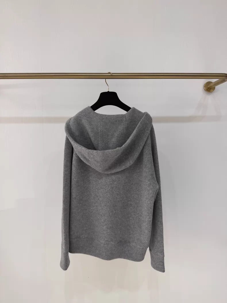 Prada Fall/Winter 2025 gray Hooded 100% Cashmere Knit Cardigan