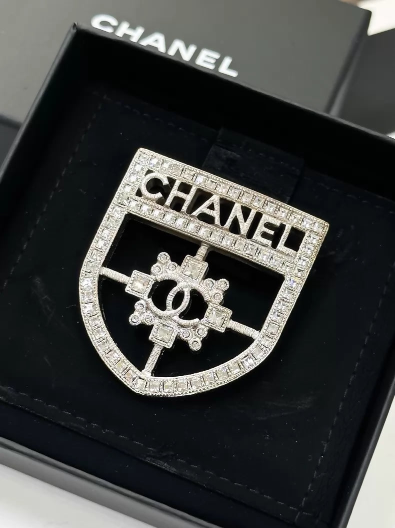 Chanel 15B Silver Shield Brooch