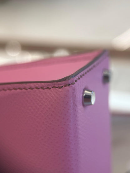Hermes Mini Kelly 20 5P Pink Bubblegum Chèvre Leather with Palladium Hardware