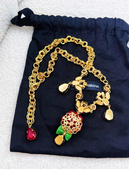 Dolce & Gabbana red rose gemstone necklace