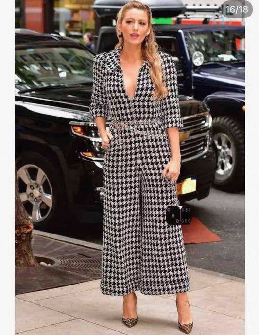 Chanel 17K black and white houndstooth jumpsuit