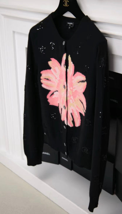 Chanel 24S Camellia Sequin CC Knit Cardigan