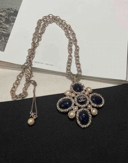 Chanel 2013 Blue/Silver Cross pendant necklace