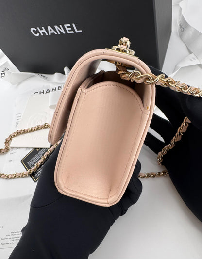 Chanel peach quilted leather coin purse with gold chain strap