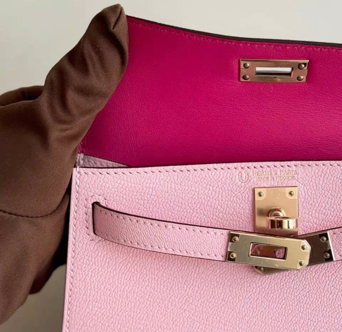 Hermes Mini Kelly ROSE SAKURA & ROSE MEXICO CHÈVRE LEATHER WITH