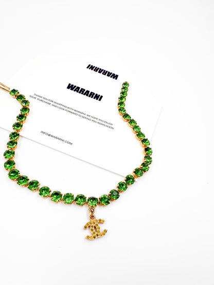 Chanel 1995P Vintage Barbie Collection Green Rhinestone Necklace