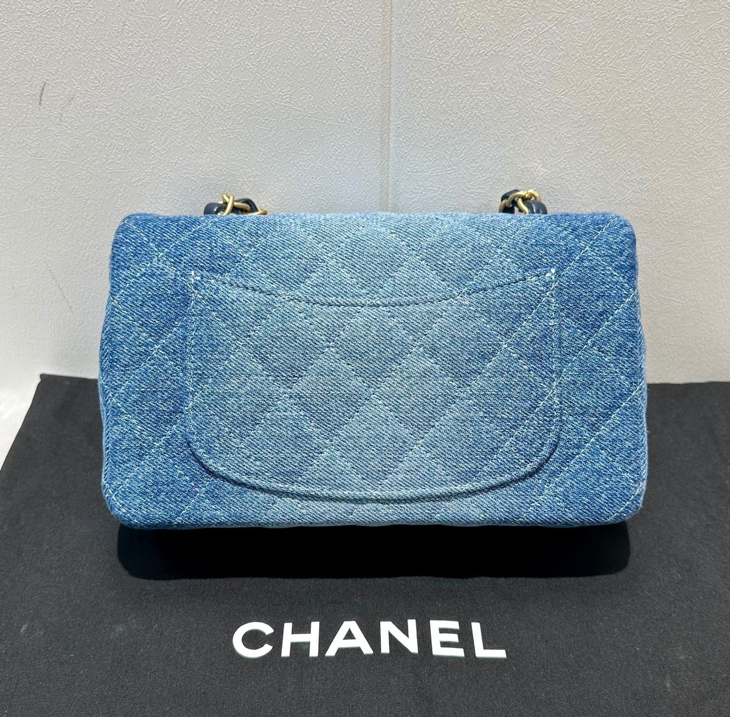 CHANEL 24 Washed Denim Quilted Mini Rectangular Flap Blue