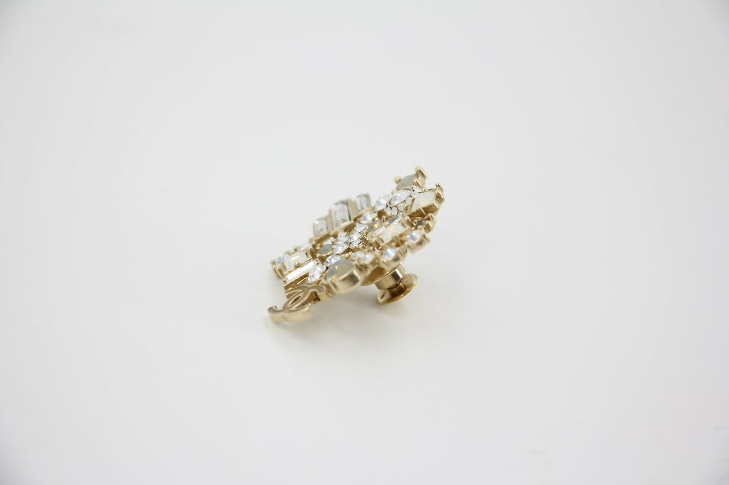 Chanel Vintage 10A Rhinestone Irregular Geometric Pattern Gold Brooch