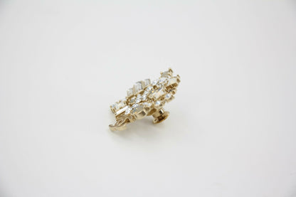 Chanel Vintage 10A Rhinestone Irregular Geometric Pattern Gold Brooch