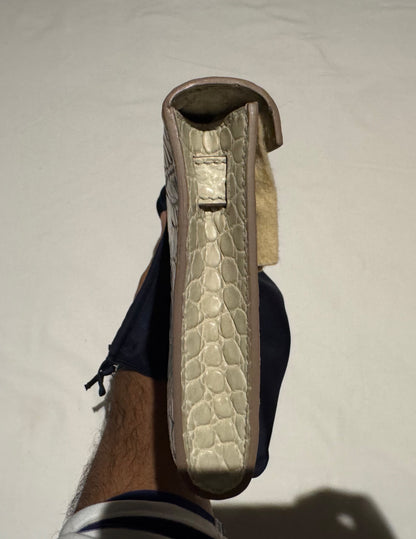 Hermes Kelly cut Unchained Beton Matte Porosus White Gold hardware