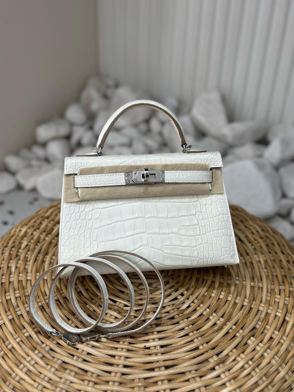 Hermes Mini Kelly 20 Nata Satin Boreal Matte Alligator Palladium hardware