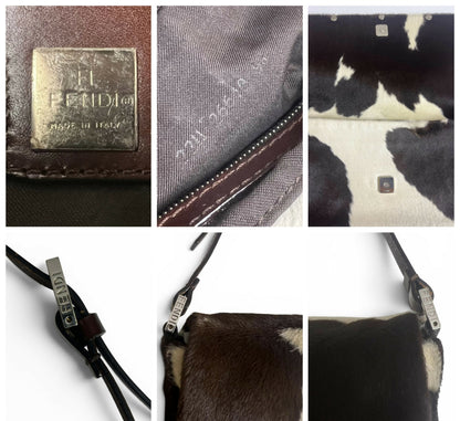 Rare Vintage 1999 FW FENDI Cow Print Pony Baguette Flap Bag