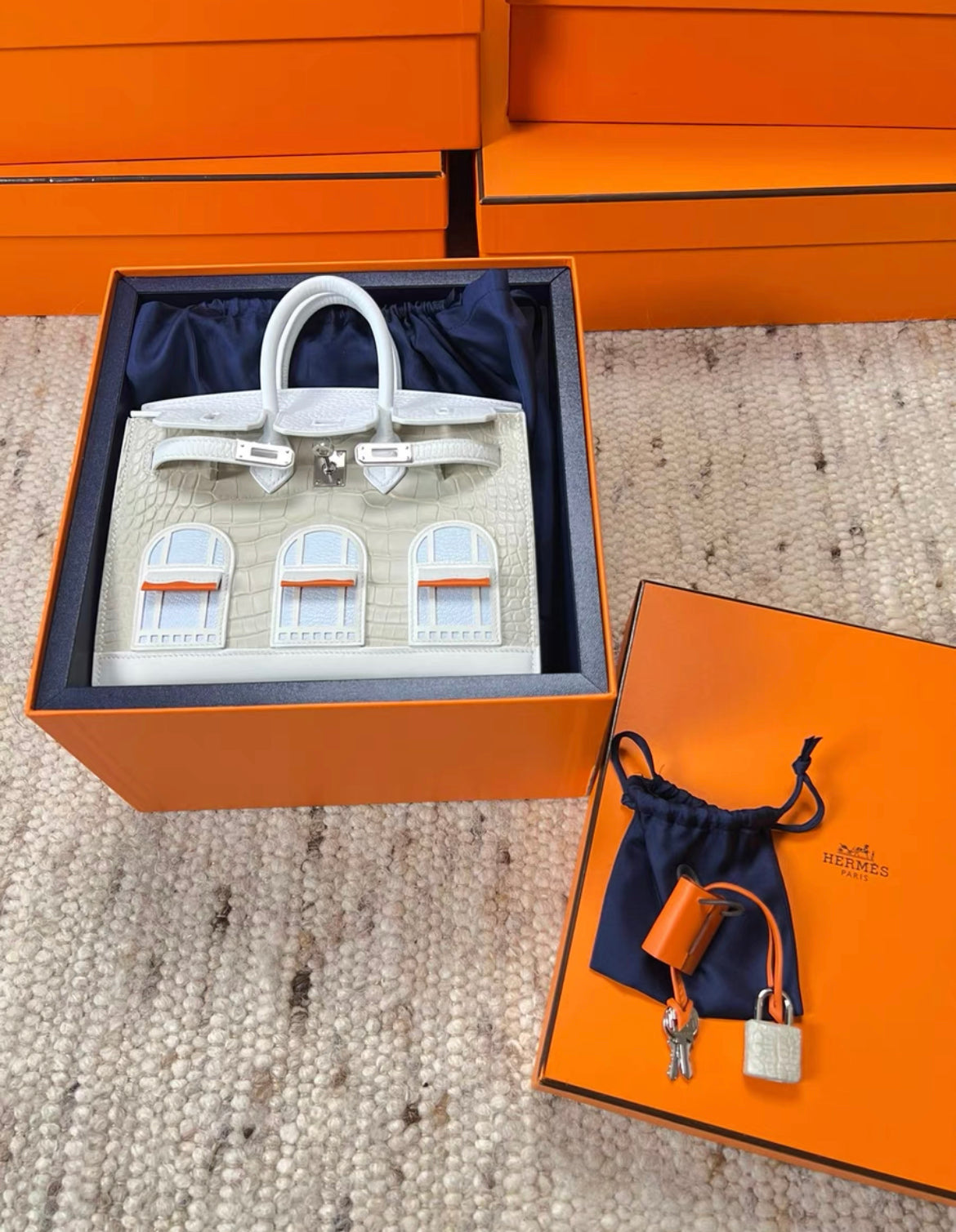 Hermès 20cm Birkin Sellier Faubourg House White Snow Palladium Hardware