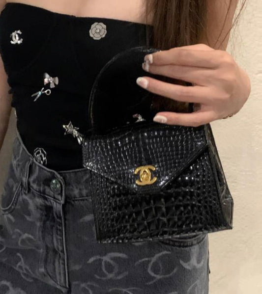Rare Chanel black crocodile Kelly handbag