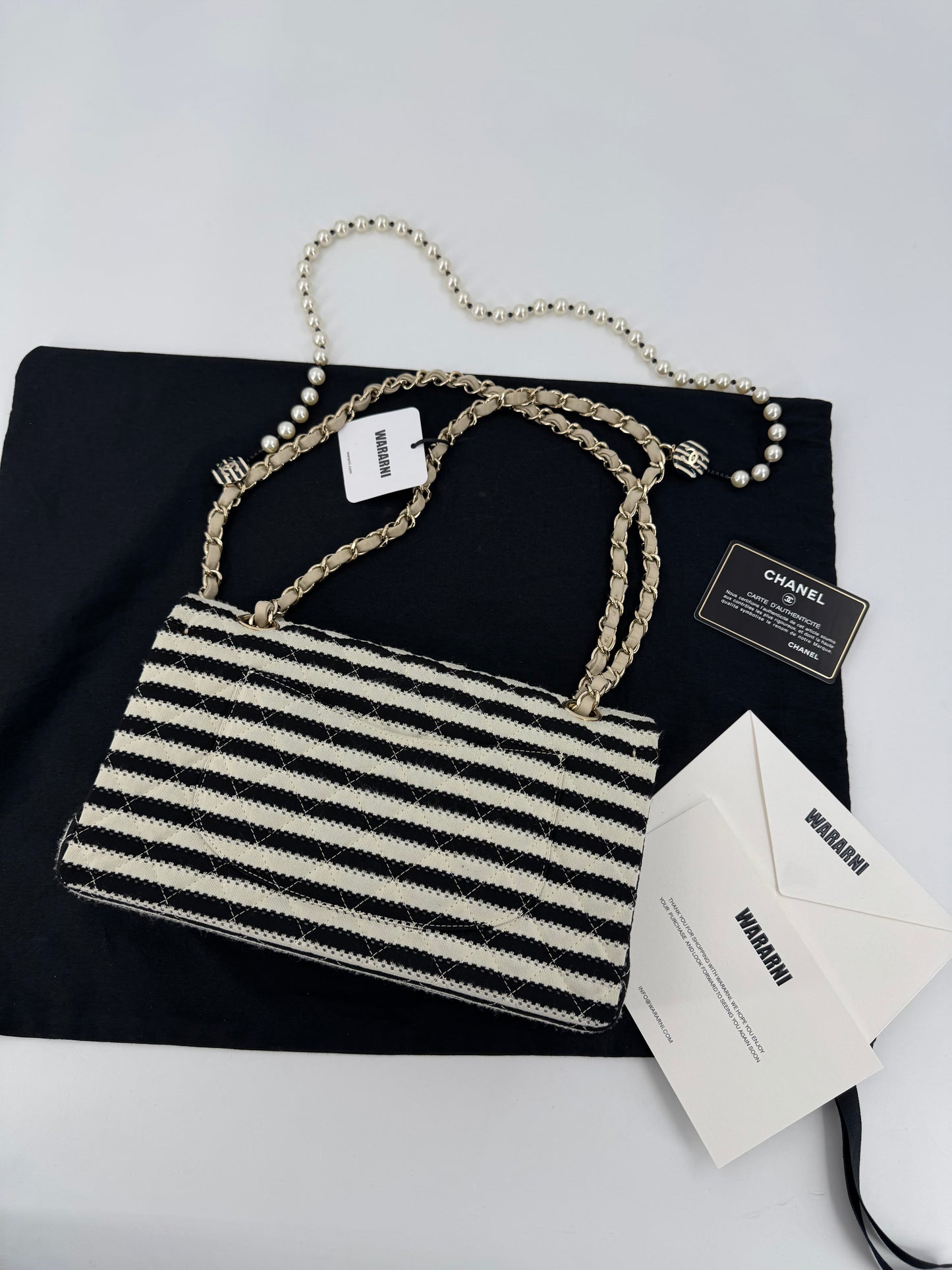 Chanel 14C Black & White Striped Flap Bag