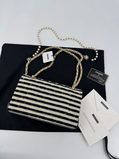 Chanel 14C Black & White Striped Flap Bag