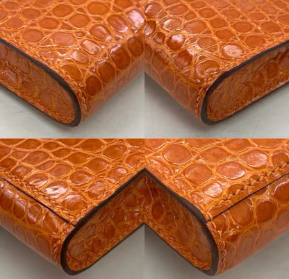 Hermes Kelly cut pain d’epice shiny crocodile porosus leather palladium hardware