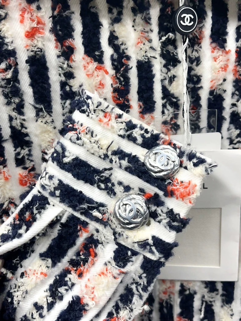 Chanel 19N black 
white denim tweed jacket
