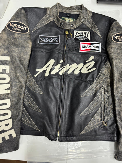 Aimé Leon Dore/ Vanson distressed Leather Moto Jacket - size M