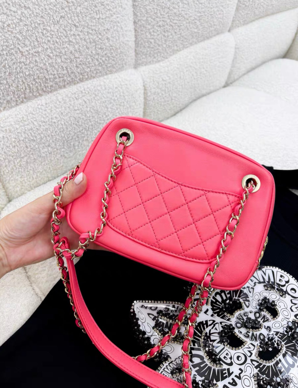 Chanel pink mini flap 21C crossbody bag Crystal rhinestone double C