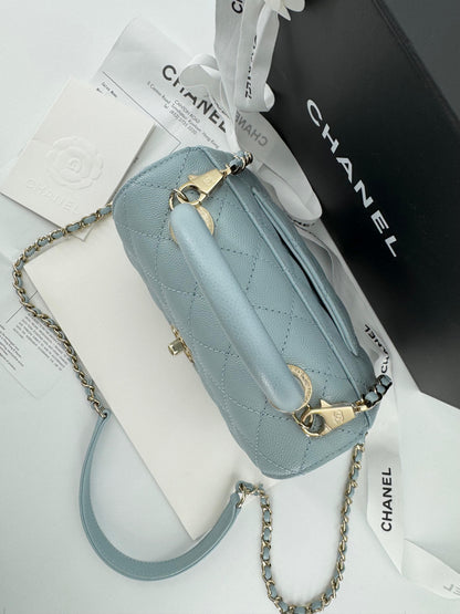 Chanel baby blue grained leather mini coco handle with light gold hardware