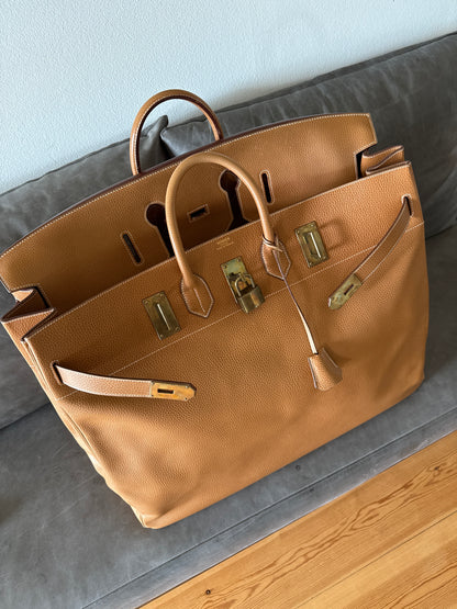 Rare Hermes Birkin HAC 60 Gold Ardennes Brass