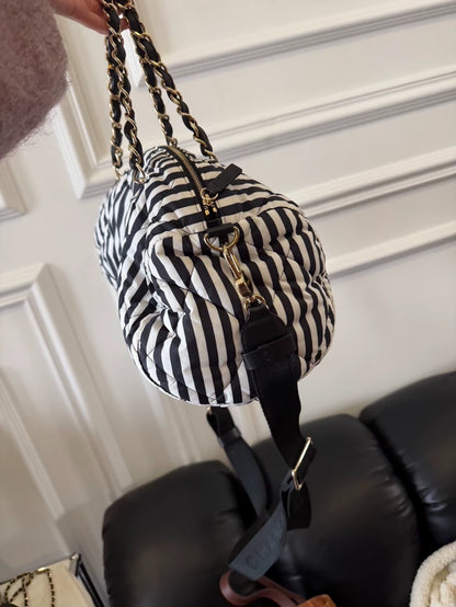 Chanel 24 coco Beachblack and white stripes double chain shoulder bag