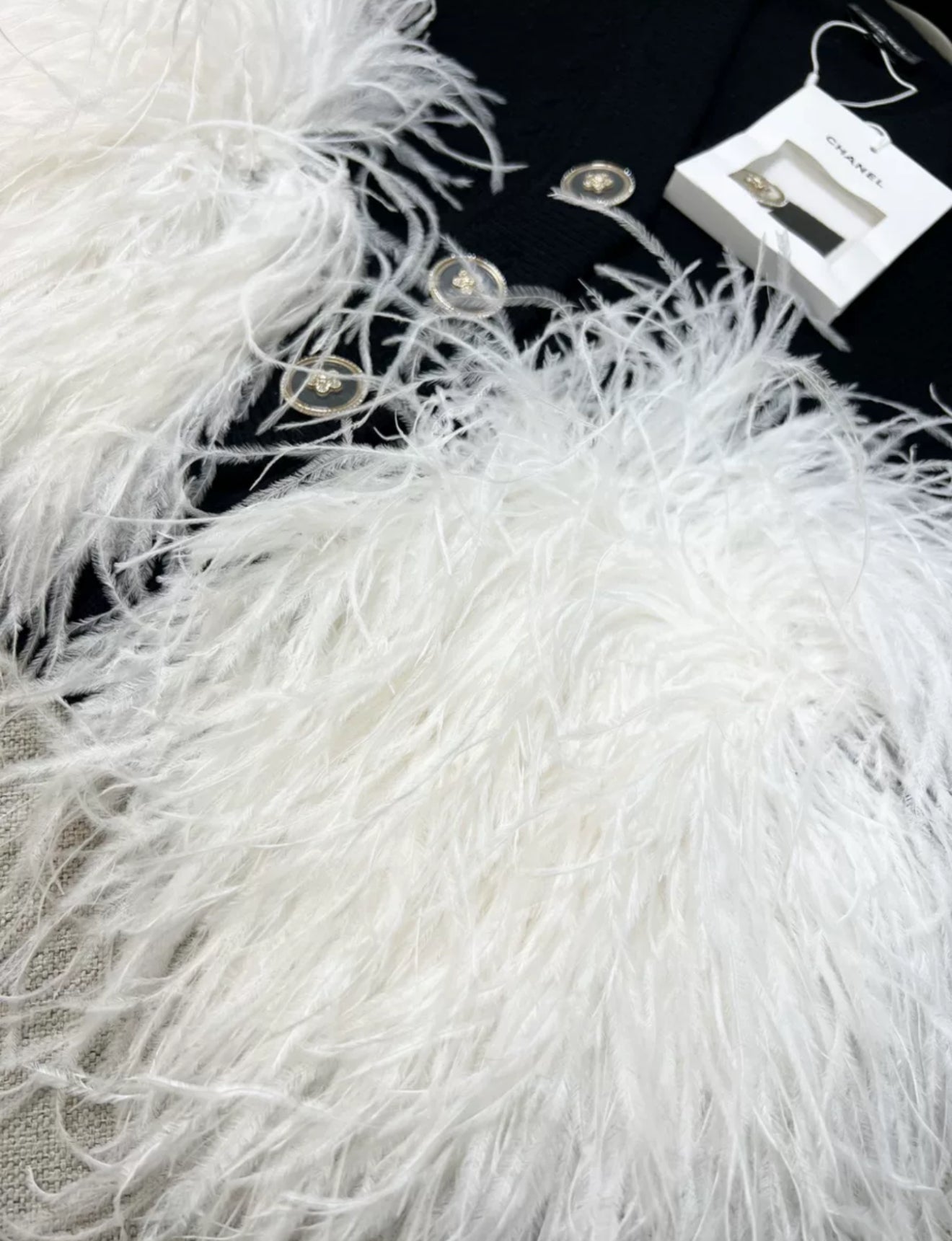 Chanel 23AW Black Cashmere & White Ostrich Feathers Vest