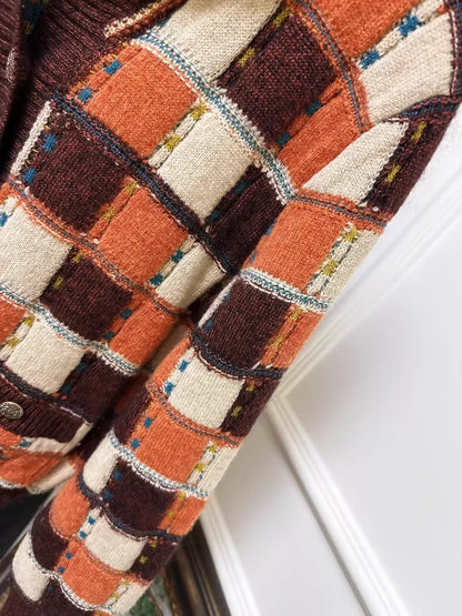 Chanel 18c Khaki and Orange Check cardigan