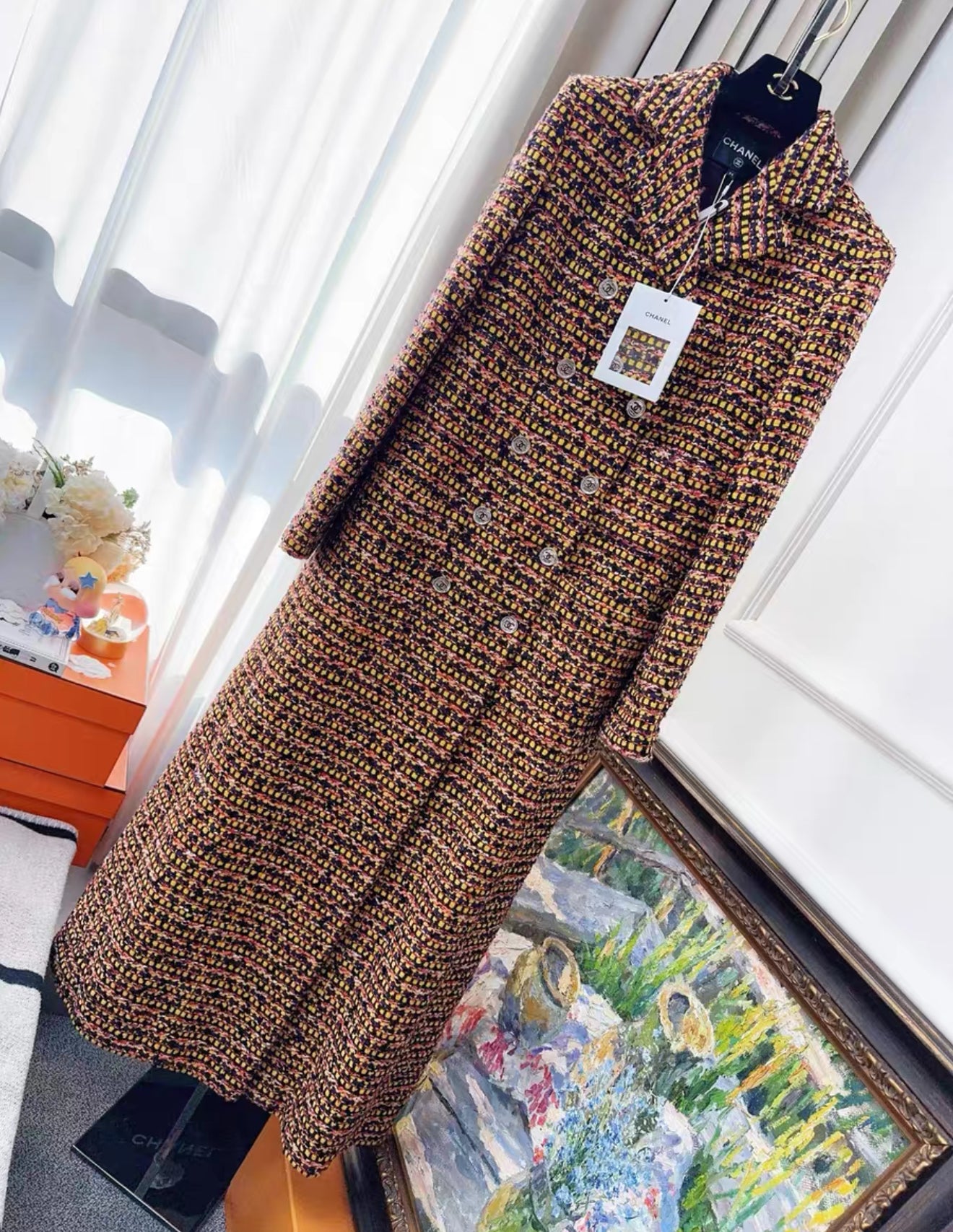 Chanel 23A Multicolor Tweed Long Coat