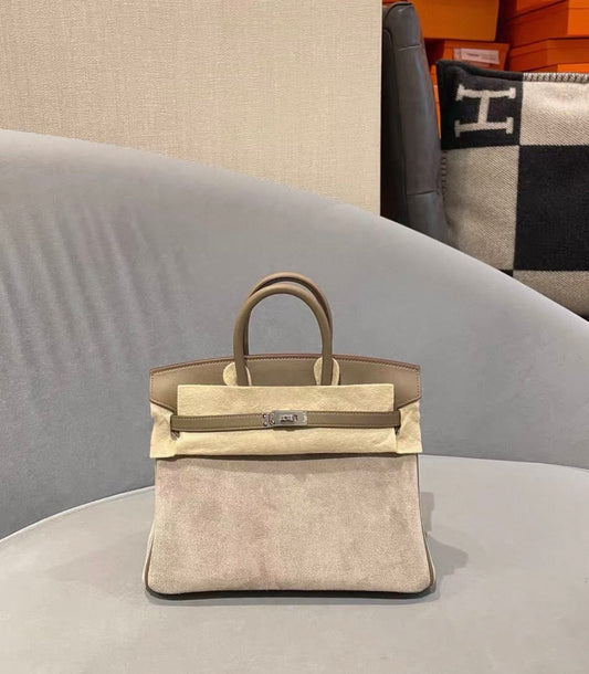 Hermes Birkin 25 Grizzly Suede Gris Swift Palladium Hardware