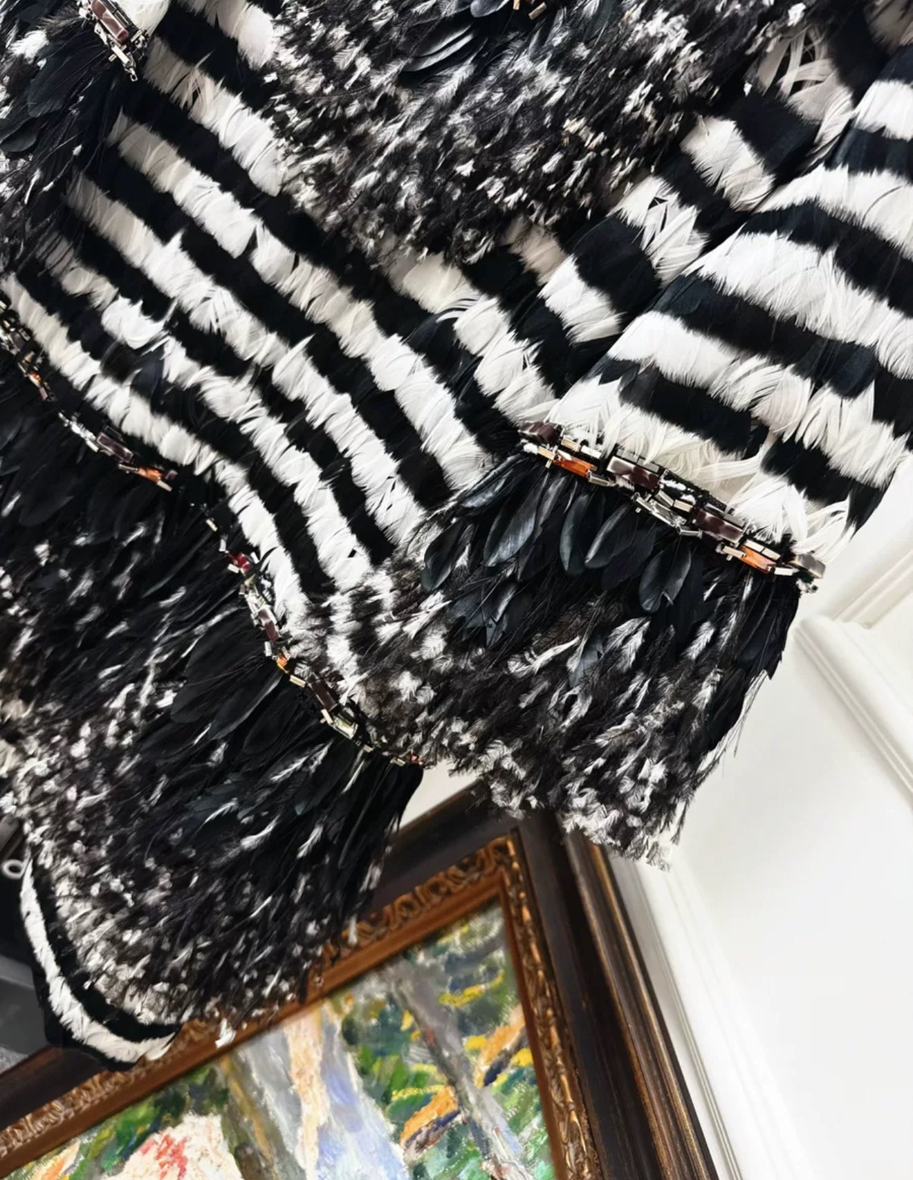 Chanel 18A black and white feather couture dress