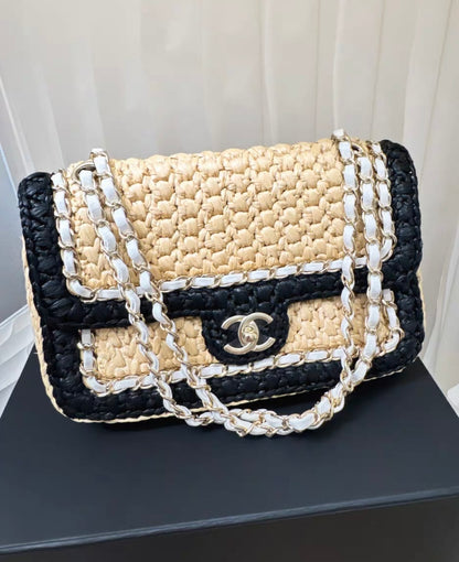 Chanel 24C Flap Bag in Black Raffia with Braided Chain