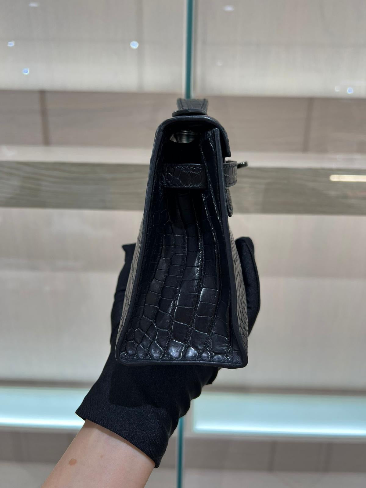 Hermès Mini Kelly Pochette So Black Matte Crocodile