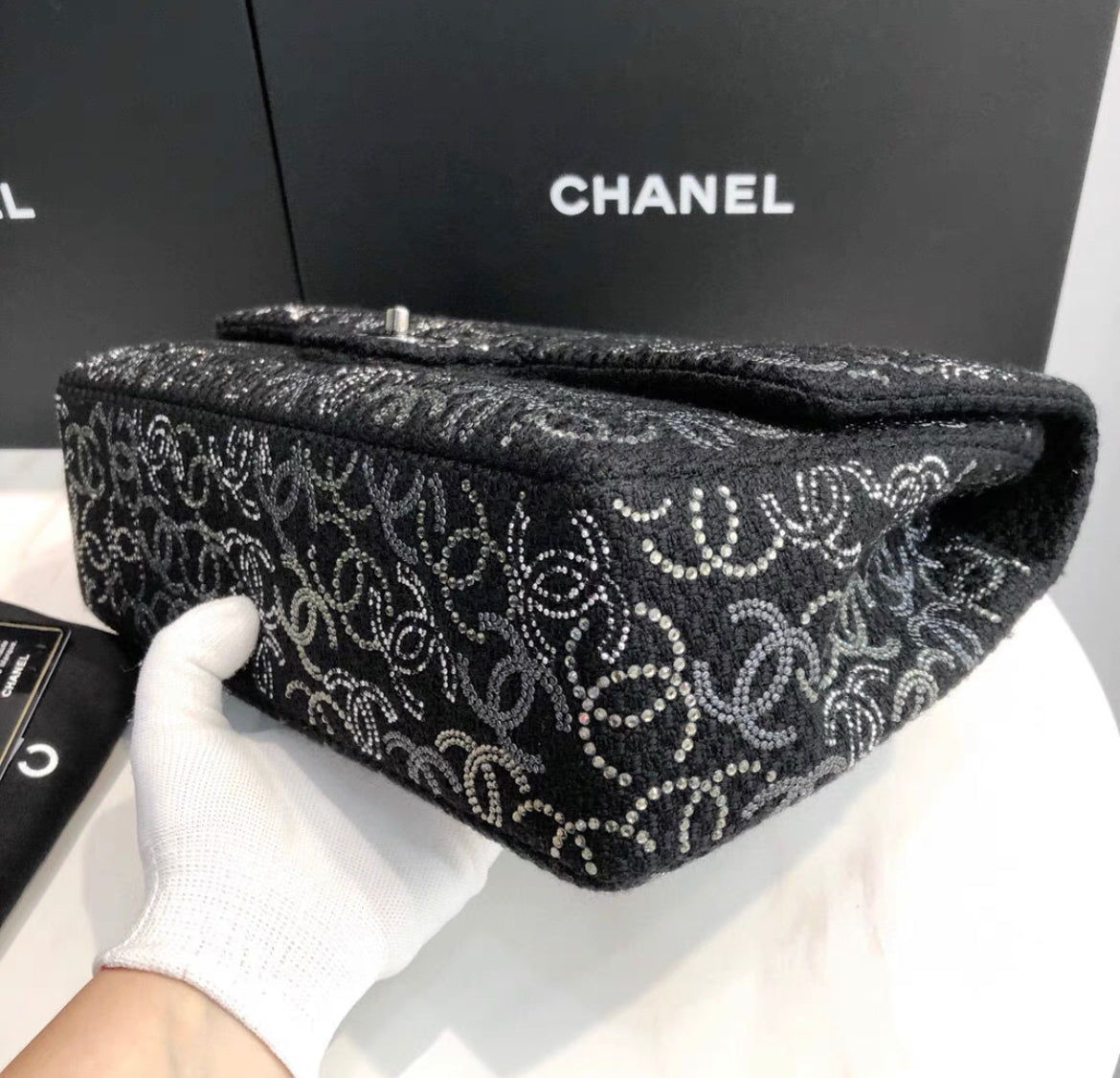 Chanel Tweed Jumbo Swarovski Crystal Flap Bag