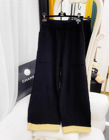 Chanel 24k Pant Wool Black & Light Yellow size 38