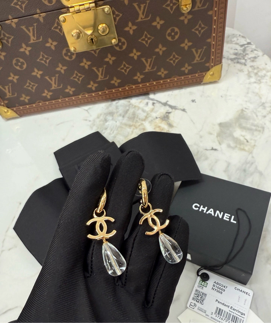Chanel 24S transparent acrylic double C teardrop earrings