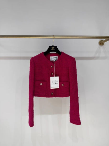 Chanel 21K Double C Glitter Tweed Jacket in Fuchsia
