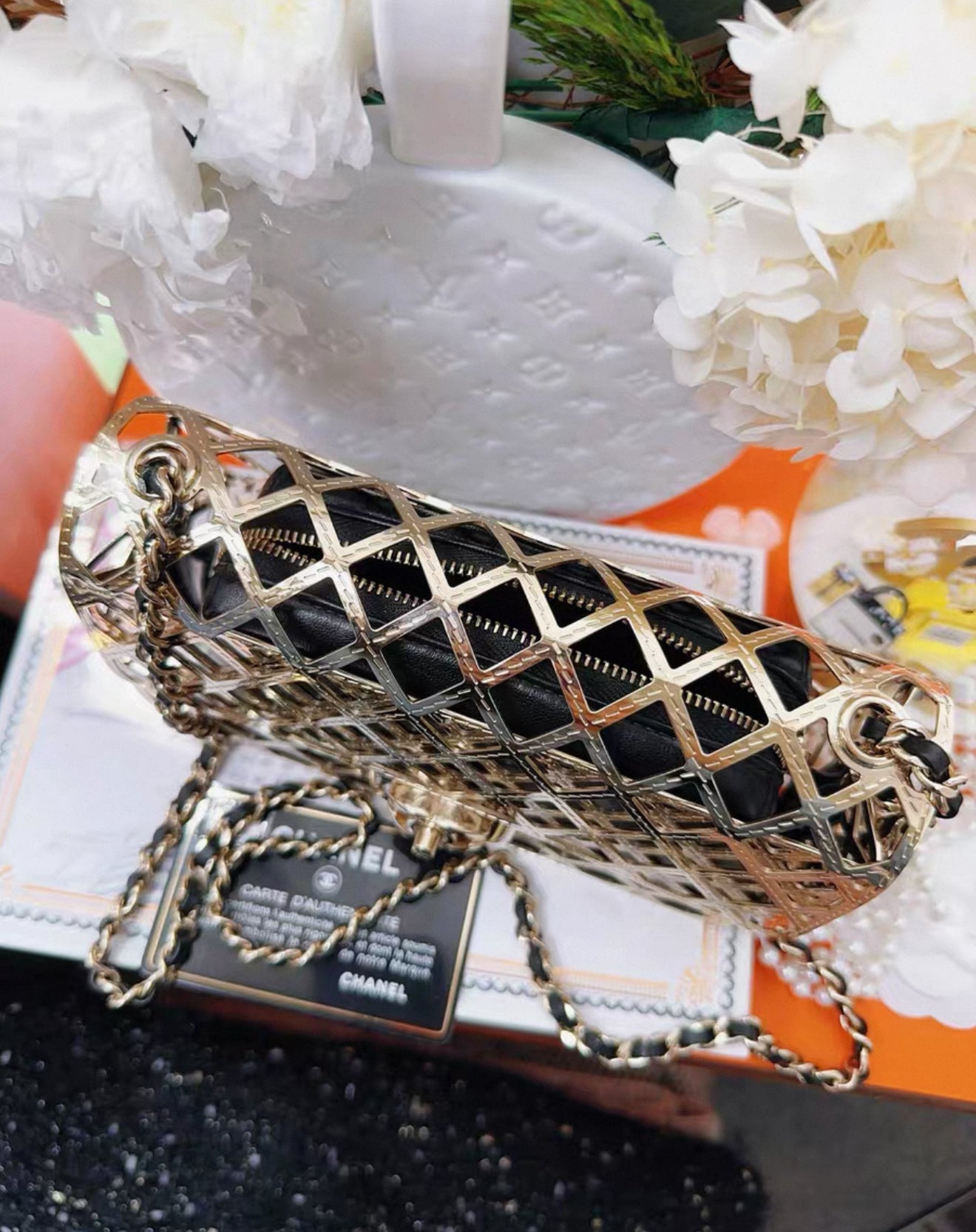 Chanel 21s Gold Metallic Quilted Large Box Crossbody bag