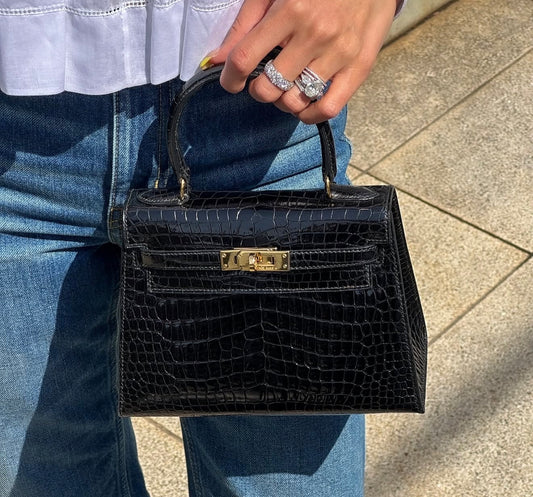 Rare Vintage - Hermes Mini Kelly Shiny crocodile leather gold hardware
