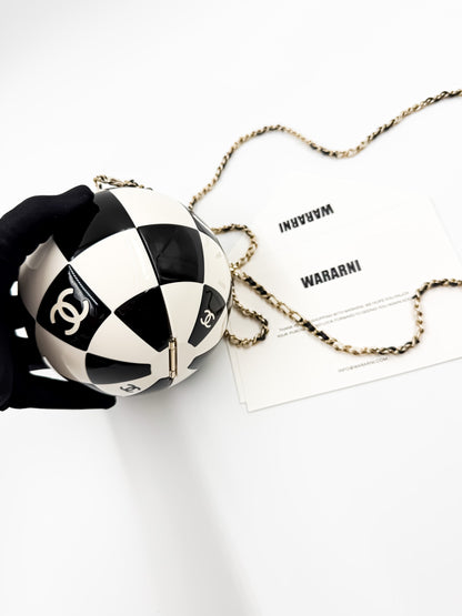 Chanel 23C Black & White Resin & Enamel Checker Sphere Minaudiere with Light Gold Hardware