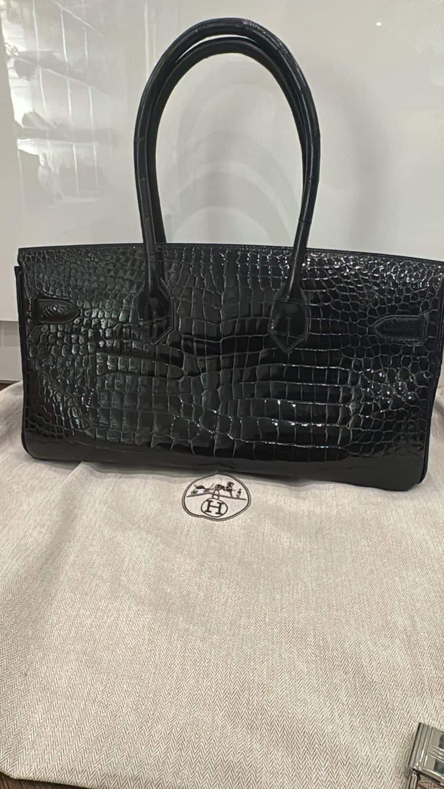 Rare! Hermes shoulder birkin black crocodile leather with palladium hardware unused with CITES