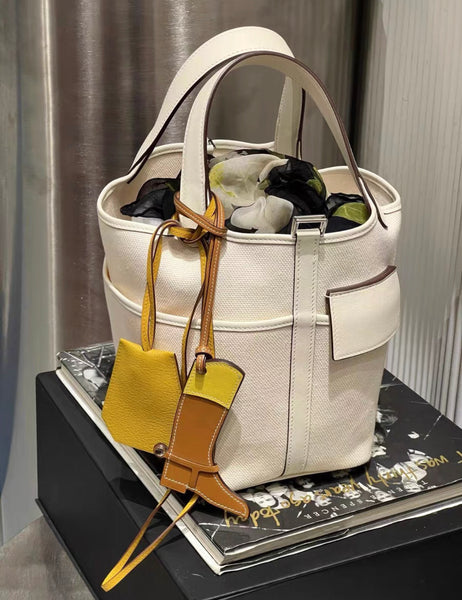 Hermès Picotin Cargo 18 Nata Swift and Toile Canvas Palladium