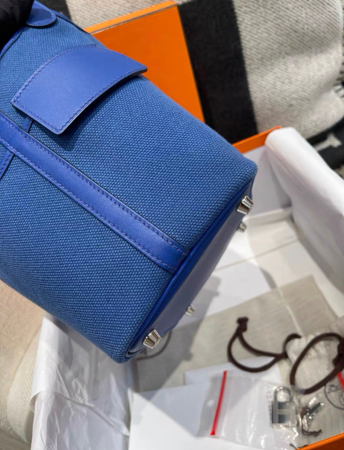 Hermès Picotin Cargo 18 Bleu France Swift and Toile Canvas Palladium Hardware