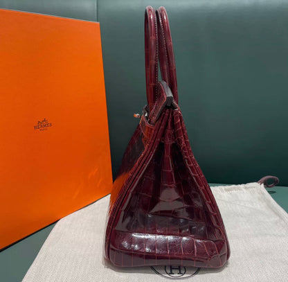 HERMÈS BIRKIN 30 BORDEAUX POROSUS CROCODILE PALLADIUM HARDWARE