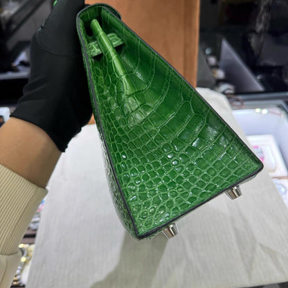 Hermes Kelly 25 Green Bamboo Alligator leather palladium hardware