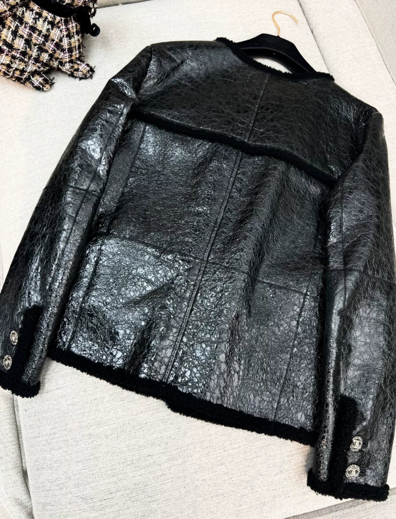 Chanel 18K Black Shearling Lambskin Jacket