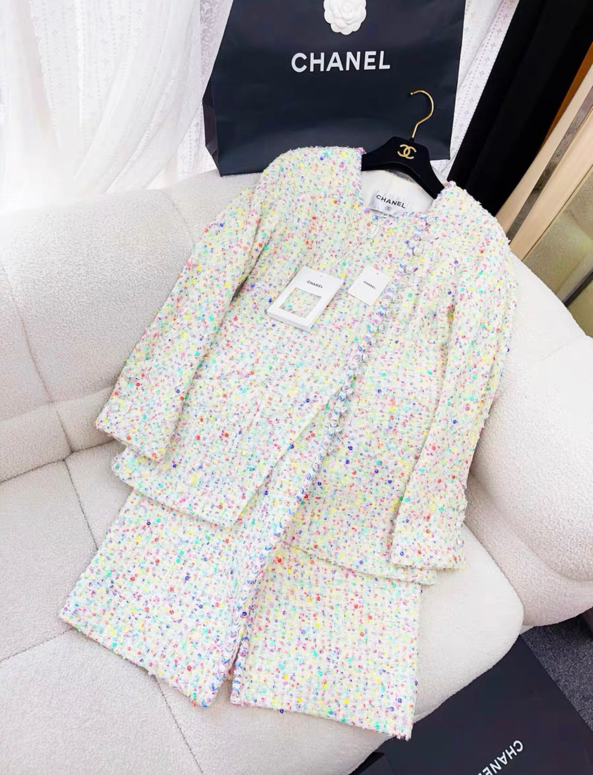 Chanel 23S Ecru & Multicolor Coat size 34