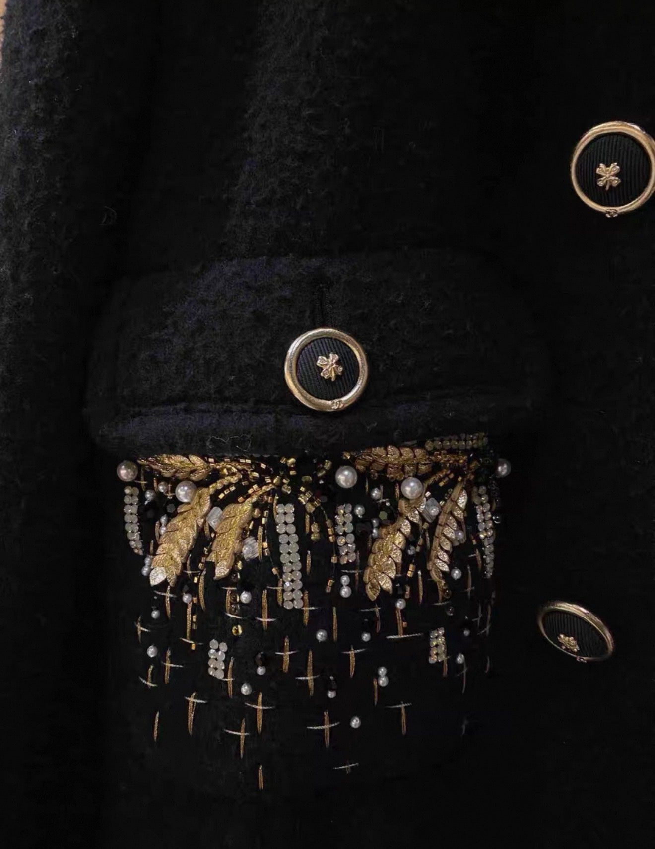 Chanel 20A black coat with gold embroidery details 38FR